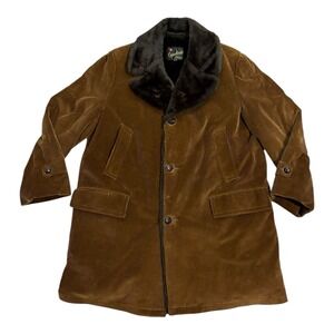 Casualcraft Corduroy Faux Fur Lined Coat Men Size 46 Reg Brown Button Warm VTG